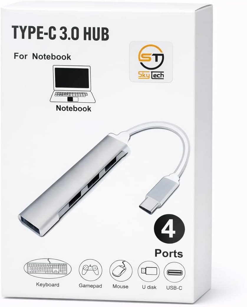 موزع USB 4 منافذ عالي السرعة USB 3.0 من الألومنيوم