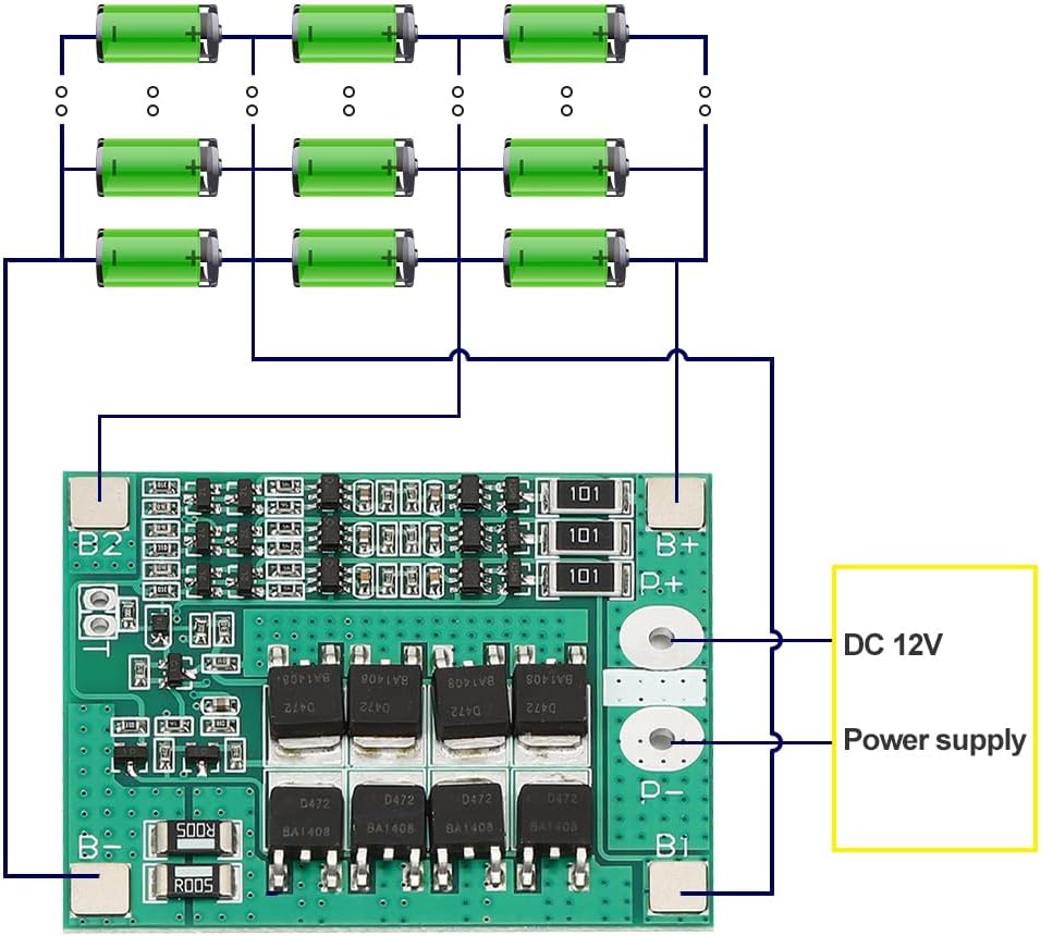 لوحة حماية بطارية ليثيوم BMS 3S 12V 40A بشحن متوازن وحماية ذكية