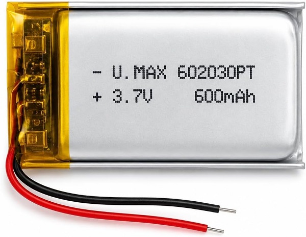 بطارية ليثيوم بوليمر 602030 سعة 600mAh وجهد 3.7 فولت قابلة للشحن