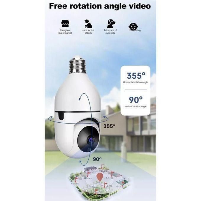 لمبة كاميرا واي فاي بانورامية 360 درجة HD 1080P مع رؤية ليلية وتخزين 32 جيجا 7